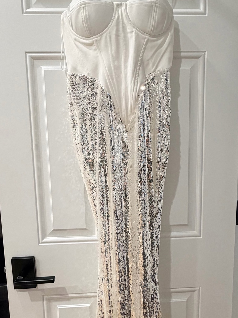 Ivory Sequin Fringe Bustier Gown